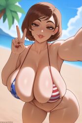 1girls ai_generated american_flag_bikini beach bikini breasts female female_focus female_only helen_parr huge_breasts large_breasts lips mature_female milf mother solo stuffyai swimsuit the_incredibles thick_thighs thighs wide_hips