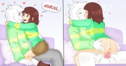 asriel_dreemurr chara juicy_pussy kiss_on_lips penis rainy_(artist) romantic_couple