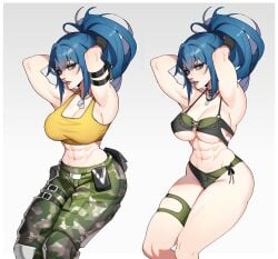 1girls abs amazon arm_band armband armpits armwear bbw big_breasts bikini bikini_bottom bikini_top black_gloves blue_eyes blue_hair bra breasts busty child_bearing_hips cleavage collar dog_tags female female_focus female_only fingerless_gloves gloves green_bikini green_bikini_top green_panties green_swimsuit hi_res high_resolution highres hips hourglass_figure ikari_warriors jewelry king_of_fighters king_of_fighters_xiv king_of_fighters_xv kof large_breasts leona_heidern light-skinned_female light_skin lips lipstick long_hair looking_at_viewer makeup messy_hair micro_bikini military military_clothing military_pants military_uniform muscles muscular muscular_female narrowed_eyes necklace pale-skinned_female pale_skin panties perky_breasts pink_lips pink_lipstick pinup ponytail skimpy skimpy_bikini skimpy_clothes snk snk_heroines:_tag_team_frenzy solo solo_female solo_focus sports_bra swimsuit the_king_of_fighters thick_thighs thigh_band thighband thighs toned toned_body toned_female toned_stomach underboob very_high_resolution voluptuous voluptuous_female whysoblau wide_hips yellow_bra
