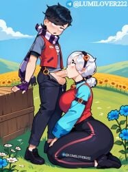 1boy1girl 1girl1boy ai_generated blowjob brawl_stars breast colette_(brawl_stars) cum edgar_(brawl_stars) female lumilover222 male penis thighs