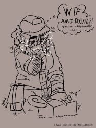 ashamed builderman builderman_(forsaken) clothed embarassed forsaken forsaken_(roblox) grinding grinding_through_clothes leaking_pussy leaking_through_clothing luvrrbee machine objectum roblox sentry_(forsaken) tagme thought_bubble transgender_male