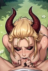 ai_generated big_penis blonde_hair blowjob blush breasts casual_nudity closed_eyes cum cum_in_mouth cum_inside demon detailed_background duo erection faceless_male fellatio female hair hazbin_hotel horns lilith_morningstar_(hazbin_hotel) lustful_mind male male/female mature_female milf mother nipples nude open_mouth oral partially_clothed penis pink_eyes pubes saliva sex straight succubus sweat teeth thick_thighs vein veiny_penis