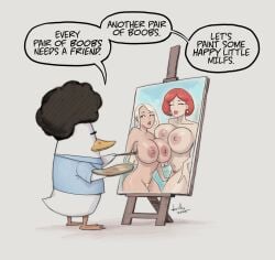 areola big_breasts breasts devil_hs duck erect_nipples female huge_breasts human male nipples painting pubes pussy