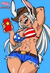 1girls 2025 abs alcohol american_flag_bikini animal_ears animal_humanoid arm_behind_head arm_up armpits artist_name beer beer_can belly_button big_breasts bikini blue_background breasts brown_body brown_skin busty cleavage closed_eyes clothed clothed_female clothing collaboration cowboy_hat cowboy_shot dark-skinned_female dark_skin denim denim_shorts drink female front_view fully_clothed hair hands_behind_head happy hat headwear hi_res holding_drink holding_object hourglass_figure humanoid jean_shorts large_breasts legs_together long_hair mirkosimps miruko muscular muscular_arms muscular_female my_hero_academia navel one_arm_up open_mouth parallaxfused rabbit_ears rabbit_humanoid rabbit_tail raised_arm short_shorts shorts signature simple_background smile smiling solo standing stomach tail teeth thick_thighs thighs tongue triceps very_long_hair white_hair wide_hips
