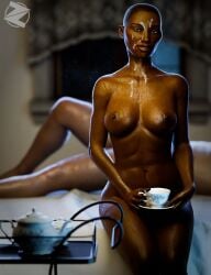 1boy bed cum cum_on_face dark-skinned_female dark_skin dragon_age dragon_age_inquisition female light-skinned_male pussy tea_cup tea_pot vivienne_(dragon_age) window zis2nsfw