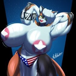 1girls 4th_of_july abs american_flag_print anthro armpits arms_up biceps big_breasts breasts busty feline female female_only furry furry_only green_eyes hands_behind_head huge_breasts large_breasts looking_at_viewer massive_areolae massive_breasts mrmelted muscular muscular_female original pasties png sarah_(mrmelted) solo sweat sweatdrop sweaty_body sweaty_breasts tail thick_thighs thunder_thighs wide_hips