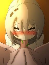 1boy1girl blowjob blush grey_hair light-skinned_female looking_at_viewer minecraft minecraft_anime naked naked_female nhiccoxcreeper nude nude_female oral penis_in_mouth scarf skeleton_(minecraft) sucking sucking_penis