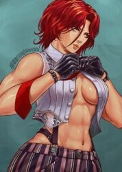 1girls abs belly belly_button belt big_breasts black_gloves boobs boobs_out bracelet breasts breasts_out cleavage collar collared_shirt corvusglaive99 crop_top exposed_breasts female female_focus female_only gloves hi_res high_resolution highres hips hourglass_figure inner_sideboob jewelry king_of_fighters king_of_fighters_xv kof large_breasts light-skinned_female light_skin lips lipstick makeup mature mature_female medium_hair messy_hair milf muscles muscular muscular_female no_bra pale-skinned_female pale_skin perky_breasts pink_lips pink_lipstick pinup pose posing puckered_lips red_eyes red_hair shoulder_length_hair sleeveless_shirt snk solo solo_female solo_focus standing stockings the_king_of_fighters tie tomboy toned toned_body toned_female toned_stomach vanessa_(kof) very_high_resolution white_shirt wide_hips