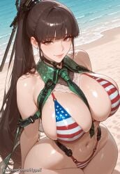 ai_generated alternate_version_at_source american_flag american_flag_bikini android android_girl asian asian_female ass beach big_breasts bikini breasts brown_hair eve_(stellar_blade) female hips hypet long_hair outdoors outside revealing_clothes shiny shiny_skin solo stellar_blade summer sunny tagme thick thick_ass thick_legs thick_thighs thighs video_game_character video_games voluptuous voluptuous_female wet wet_body wide_hips