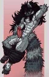 absurd_res accessory anthro arm_tuft balls black_body black_fur black_fur_markings black_hair black_nose black_skin bottomwear bottomwear_down chest_tuft clothed clothing crotch_tuft curly_hair dipstick_ears ear_markings ear_tuft elbow_tuft erection facial_hair facial_tuft feet fluffy fluffy_tail fur genitals goatee grey_body grey_fur grey_hair hair hands_on_back hanging_by_tail hatching_(art) hi_res humanoid_genitalia humanoid_penis jwbash leg_tuft lemur long_hair long_tail looking_at_viewer male mammal multicolored_body multicolored_ears multicolored_fur multicolored_hair neck_tuft night nude oversized_bottomwear oversized_clothing oversized_pants pants pants_down partially_clothed penis prehensile_feet primate red_eyes ring-tailed_lemur roku_(jwbash) shaded solo standing strepsirrhine tail toes tuft undressing undressing_self waist_tuft white_body white_fur