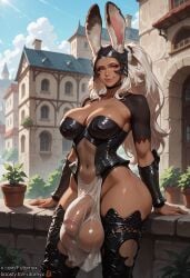 1futa ai_generated big_breasts boosty boosty_username bulge bunny_ears bunny_girl dark_skin dickgirl final_fantasy fran_(ffxii) futanari futornyx huge_balls kemonomimi large_testicles penis red_eyes solo testicles thick_thighs twitter_username white_hair wide_hips