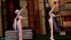 1girls 2girls 3d_animation animated bubble_butt character_request female grey_hair huge_breasts mmd music sling_bikini tagme teenager video vocaloid yowane_haku