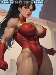abs ai_generated ass big_ass big_breasts breasts crime_syndicate dc dc_comics female justice_league:_crisis_on_two_earths mary_batson muscular muscular_female superwoman superwoman_(mary_batson) tesiai thick_thighs thunder_thighs wide_hips