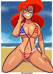 1girls 2025 4th_of_july adjusting_glasses american_flag american_flag_bikini artist_name ass atomickingboo beach big_ass big_breasts bikini breasts english english_text female female_focus female_only freckled_face freckles freckles_on_breasts freckles_on_face freckles_on_shoulders freckles_on_thighs ginger ginger_hair glasses kneeling light-skinned_female light_skin mostly_nude mostly_nude_female nude nude_female oc on_knees orange_hair orange_hair_female original original_character signature solo solo_female solo_focus terra_mandrile text the_besties_(atomickingboo) thick_thighs thighs