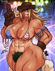 4th_of_july american_flag_bikini cathleen_bate female femdom franchico1994 hat head_between_thighs izuku_midoriya muscular muscular_female muscular_thighs my_hero_academia star_and_stripe_(my_hero_academia) stars_and_stripes