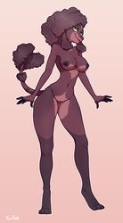 2018 anthro breasts brown_fur brown_hair canid canine canis female female_focus female_only fur furry furry_only green_eyes hi_res hindpaw invalid_tag looking_at_viewer lucie_choquette mammal naked nipples nude paws poodle pussy simple_background smile solo solo_female solo_focus tail tom_ree