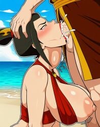 ai_generated avatar_the_last_airbender azula beach big_breasts big_penis bikini blowjob breasts cum_in_throat deepthroat female incest male oral penis voluptuous_female zuko
