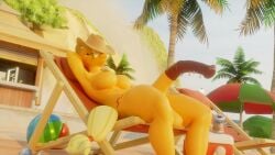 16:9 3d_(artwork) animal_genitalia animal_penis anthro anthrofied applejack_(mlp) ball balls beach beach_ball beach_chair beach_umbrella beverage_can big_breasts big_penis blue_sky breasts chair closed_eyes clothing cutie_mark day digital_media_(artwork) earth_pony equid equine equine_genitalia equine_penis freckled_face freckles friendship_is_magic ftg_crossgender fti_crossgender furniture genitals gynomorph hand_behind_head hasbro hat hat_only headgear headgear_only headwear headwear_only hi_res horse huge_cock inflatable intersex long_penis lounge_chair lying mammal mostly_nude my_little_pony nipples nude_anthro nude_gynomorph nude_intersex on_back outdoor_nudity outside palm_tree parasol penis plant pony relaxing resting rule_63 sand sky slugcats solo tail thick_thighs tree wet wet_penis widescreen