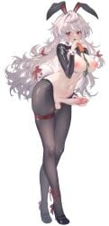 animal_ears ankle_ribbon belt belt_buckle black_shoes black_shrug bow braid breasts buckle carrot censored commentary_request eating erection fake_animal_ears fake_tail female fingernails footwear_bow frontless_outfit full_body futanari futanari_masturbation grey_hair hair_between_eyes hair_ribbon high_heels highres hiphighs holding holding_carrot large_breasts leg_ribbon long_hair long_sleeves masturbation mosaic_censoring multicolored_hair nail_polish navel nipples open_mouth original penis precum rabbit_ears rabbit_tail raised_eyebrows red_belt red_bow red_eyes red_hair red_nails red_ribbon reverse_bunnysuit reverse_outfit ribbon shep_(user_uzrg8474) shoes shrug_(clothing) simple_background solo stomach streaked_hair symbol-shaped_pupils tail tail_bow tail_ornament teeth testicles thigh_belt thigh_strap twin_braids two-tone_hair upper_teeth_only very_long_hair wavy_hair white_background