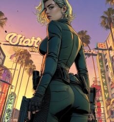 2d 2d_(artwork) ai_generated ass ass_focus black_widow_(marvel) clothed clothed_female clothing florence_pugh huge_ass looking_back marvel marvel_cinematic_universe thunderbolts yelena_belova