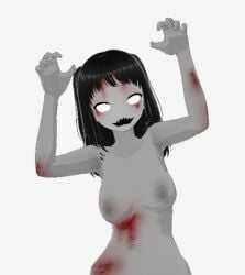 3d 3d_(artwork) 3d_model black_hair blood_stain cute_expression cute_pose ghost ghost_girl_(slendytubbies) monster_girl no_bra pale-skinned_female pale_skin skinny_girl slendytubbies small_breasts white_eyes