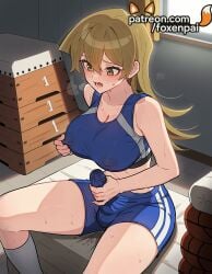 1futa 2025 ai_generated alexis_rhodes artist_name basketball blush breasts breasts breasts brown_eyes bulge bust chest cock covered_nipples dick erection foxenpai futanari gym gym_storeroom hi_res high_quality high_resolution highres long_hair open_mouth patreon patreon_username penis shorts solo stable_diffusion sweat vaulting_horse watermark yu-gi-oh! yu-gi-oh!_gx