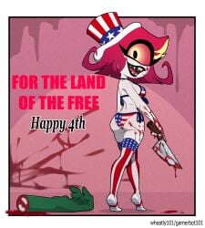 american_flag_bikini ass fourth_of_july hazbin_hotel knife niffty one_eye red_hair tagme wheatly101