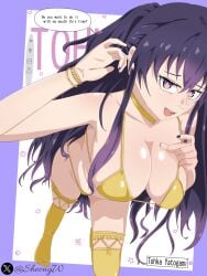 big_breasts big_breasts breasts breasts clavicle date_a_live lenceria lingerie lingerie_only long_hair nails nails_painted perspective purple_eyes purple_hair sexy sheong_wong snile text_bubble tohka yatogami_tohka