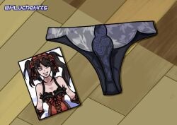 1girls black_hair black_underwear date_a_live female heterochromia object_focus panties pluchearts red_eyes ribbon solo tokisaki_kurumi yellow_eyes