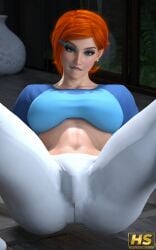 1girls 3d aged_up ben_10 breasts cartoon_network cleavage curvy digital_media_(artwork) female female_only ginger ginger_hair green_eyes gwen_tennyson hagiwara_studio huge_ass huge_breasts orange_hair realistic red_hair short_hair solo thick_lips voluptuous wide_hips