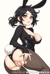 ai ai_generated ashley_graves breasts brown_hair bunny_ears bunny_tail bunnysuit costume female solo_female solo_focus stockings