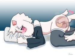 anal anal_orgasm anal_sex anthro anus balls bladder bladder_press blush blush_lines bodily_fluids bovid caprine clothing deltarune duo ejaculation feet floppy_ears fluffy fluoro foot_fetish foot_in_ass foot_play footwear fur genital_fluids genitals goat hands-free heart_symbol hi_res horn humanoid male male/male mammal milin_goatmonsto omorashi organs orgasm penetration perspective ralsei socks tail undertale_(series) urine urine_on_ground white_body white_fur