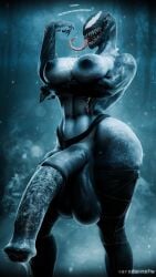 alien clothing cum equine_penis excessive_genital_fluids forest glistening glistening_body horsecock horsecock_on_humanoid huge_balls huge_breasts huge_cock human long_tongue muscular night precum presenting_breasts saliva solo symbiote syn_(varodai) talking_to_viewer text thigh_highs varodai veins