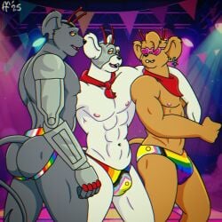 2025 3boys abs alien antennae anthro anthro_on_anthro ass balls bandana biker_mice_from_mars bubble_ass bubble_butt bubble_butt_(male) buckteeth bulge bulge_through_clothing dance_floor dancing ear_piercing earrings erection eye_patch fabfelipe furry furry_male furry_only grey_fur height_difference jockstrap jockstrap_only male male/male male_only metal_mask modo_(bmfm) muscles muscular muscular_anthro muscular_male nipples pride_color_clothing pride_color_flag pride_colors public public_indecency public_nudity robotic_arm speedo speedo_only sunglasses tan_fur thong thong_underwear throttle_(bmfm) trio trio_focus vinnie_(bmfm) white_fur