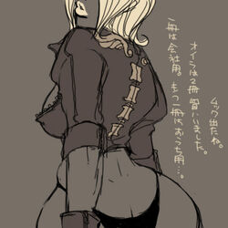 angel_(kof) back butt_crack dark-skinned_female dark_skin falcoon female female_only hips human king_of_fighters leather_jacket lips short_hair snk solo translation_request wide_hips