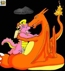 animated black_background cassie_(dragon_tales) charizard crossover dragon_tales feral glenn nintendo pokémon_(species) pokemon pokemon_(species) surfing_charizard