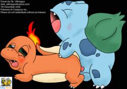 . 2002 animated black_background bulbasaur charmander creature feral fire interspecies nintendo pokémon_(species) pokemon pokemon_rgby sex side_view smooth_skin surfing_charizard tagme tail tail_fire