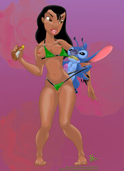 2007 bikini breasts dark-skinned_female dark_skin darklightsun disney erect_nipples erection experiment_(species) female feral fur hairless_pussy human lilo_and_stitch male nani_pelekai nipples penis pussy small_breasts stitch straight_hair