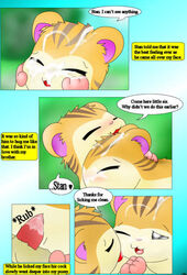 1boy 1girls comic cum curby dialogue hamtaro_(series) penis pussy sandy_(hamtaro) stan_(hamtaro) text