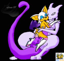 2001 animated anthro crossover female furry male mewtwo motion_tweening pokemon pokemon_(species) rouge_the_bat sega sonic_(series) straight straight_hair surfing_charizard