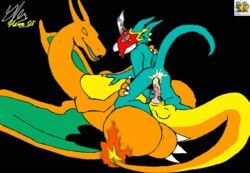 2001 animated black_background charizard crossover digimon feral feral_on_feral flamedramon glenn nintendo pokémon_(species) pokemon pokemon_(species) surfing_charizard