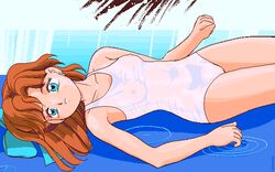 4bpp 90s bishoujo_senshi_sailor_moon bow hairbow naru_osaka nipples one-piece_swimsuit red_hair see-through see-through_swimsuit small_breasts swimsuit tamasan wavy_hair wet