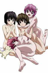 1animal 4girls ass barefoot black_hair blush breasts brown_eyes brown_hair canine censored convenient_censoring elfen_lied feet female female_only flat_chest footwear horns hug hug_from_behind kishimoto_seiji kneeling long_hair lucy_(elfen_lied) lying mayu_(elfen_lied) multiple_girls nana_(elfen_lied) nude official_art on_side open_mouth pink_eyes pink_hair puppy red_eyes short_hair sideboob smile socks wanta_(elfen_lied) yuka_(elfen_lied)