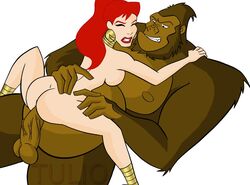 1boy 1girls clenched_teeth cowgirl_position dc_comics dcau earrings endured_face female giganta gorilla gorilla_grodd interspecies interspecies_rape justice_league justice_league_unlimited long_hair nude nude_female primate red_lips simple_background straight uncensored vaginal_penetration white_background wonder_woman_(series) zoophilia