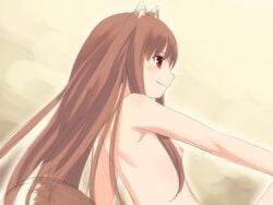 1girls animal_ears blush female flat_chest holo nude solo spice_and_wolf tail wolf_ears yasu yasuyuki