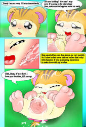 1boy 1girls comic cum curby dialogue hamster hamtaro_(series) penis pussy sandy_(hamtaro) stan_(hamtaro) text vagina