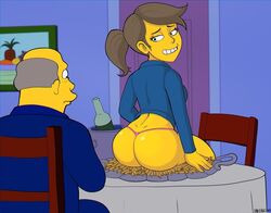 2018 ass aurora_borealis bald big_butt bottomless breasts bubble_ass chair clothed clothing dat_ass drink fast_food female food fries genderswap hair human inside isometric_exercise long_hair looking_back looking_down male meme ponytail rule_63 seymour_skinner shadman sideboob sitting smile steamed_hams straight suit superintendent_chalmers table teeth the_simpsons thick_thighs thong underwear wine