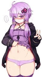 ... blush comic cum cum_in_clothes cum_on_body cum_on_lower_body cum_under_clothes cum_wearing dress dress_lift face_mask facemask female female_human heart heart-shaped_pupils highres human null_(nyanpyoun) panties purple_eyes purple_hair short_hair_with_long_locks surgical_mask symbol-shaped_pupils underwear v vagina vocaloid voiceroid yuzuki_yukari