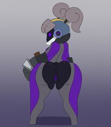 1girls android anthro armor big_hands female female_only helmet hi_res looking_at_viewer machine metal presenting purple_eyes purple_skin pussy robot shortstack simple_background solo somescrub spiral_knight spiral_knights thick_thighs wide_hips