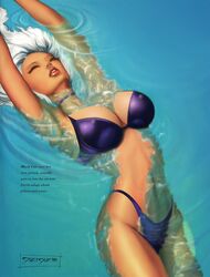 1girls bikini black_cat_(marvel) bra closed_eyes dangergirlfan felicia_hardy female female_only large_breasts lipstick marvel marvel_comics panties solo spider-man_(series) steve_geiger white_hair